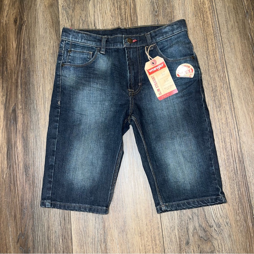 Wrangler Boys Sz 14R Slim Straight Maximum Flex Denim Shorts Adjustable Waist